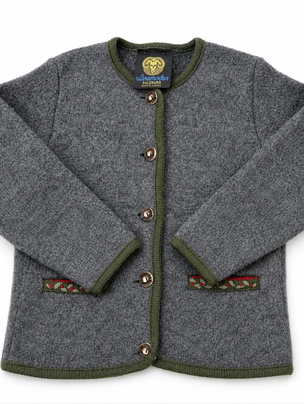 Lamoden Salzburg Vintage Gray New Wool Cardigan Est Sz 4/5y Made In Austria